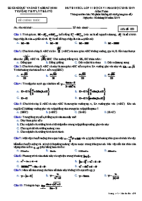 Đề thi khảo sát chất lượng học kỳ I môn Toán Lớp 11 - Mã đề 189 - Năm học 2018-2019 - Trường THPT Lý Thái Tổ